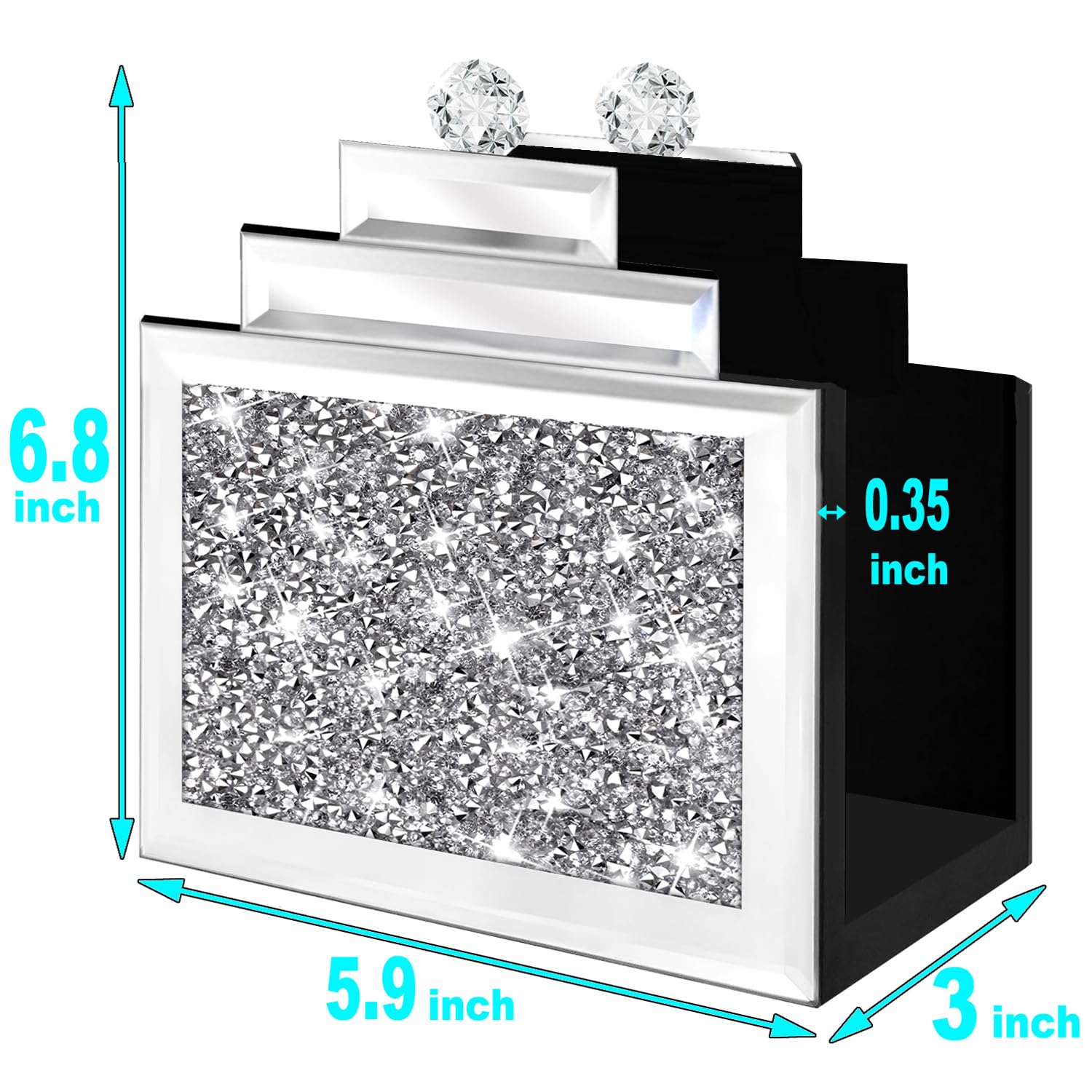 Wocred Mirror Napkin Holder,Crystal Crushed Diamond Vertical Holder,Cute Tissue Holder Holds Napkins Upright for Bathroom，Dining Table，Kitchen Table.(6.8”X5.9”X3”)
