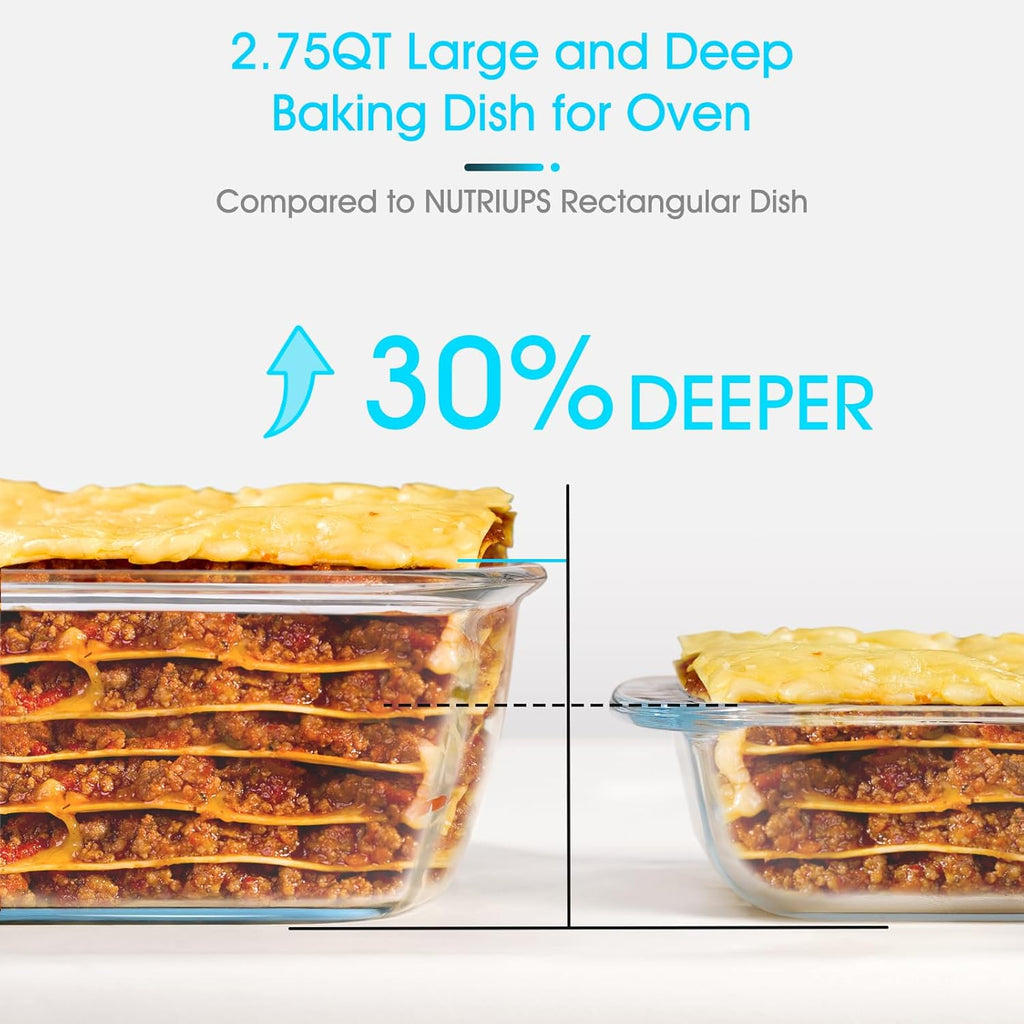 NUTRIUPS 9 x 9 Glass Baking Dish with Lid - Large 2.75QT Oven Safe Pan in Green | Deep & Durable Design