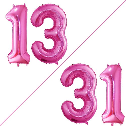 GOER Jumbo 42-Inch Number 13 Balloons - Hot Pink Foil Decorations for 13th Birthday Party