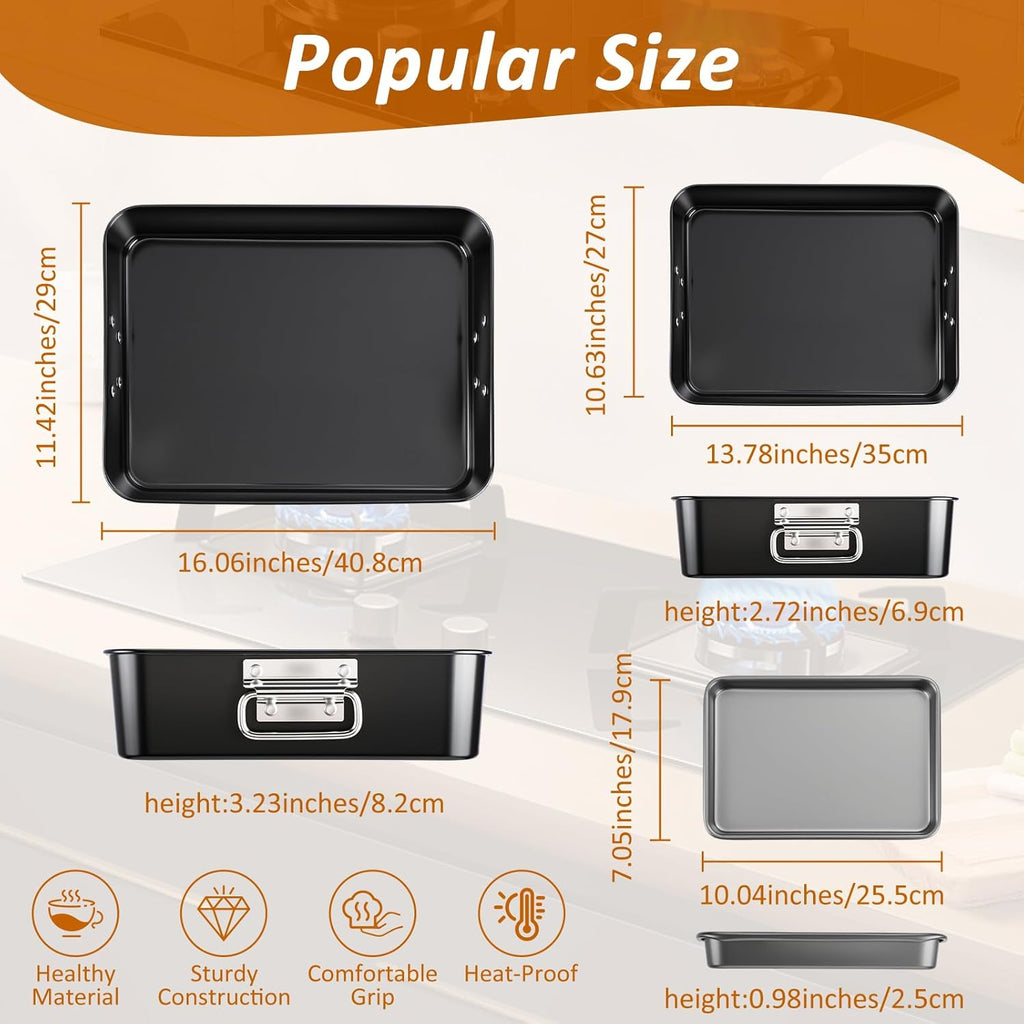 Regine Switzerland Deep Lasagna Baking Pan Set - Heavy Duty Oven Bakeware | 4 Pcs, 16/13.8/10 Inch Sizes
