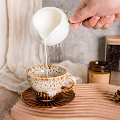 YINUOWEI 2 oz Espresso Cups Set of 6, Ceramic Cappuccino Cups with Saucers, Stackable Coffee Cup for Macchiato, Single shot, Tea, Coffee Lover Gifts, Glazed White