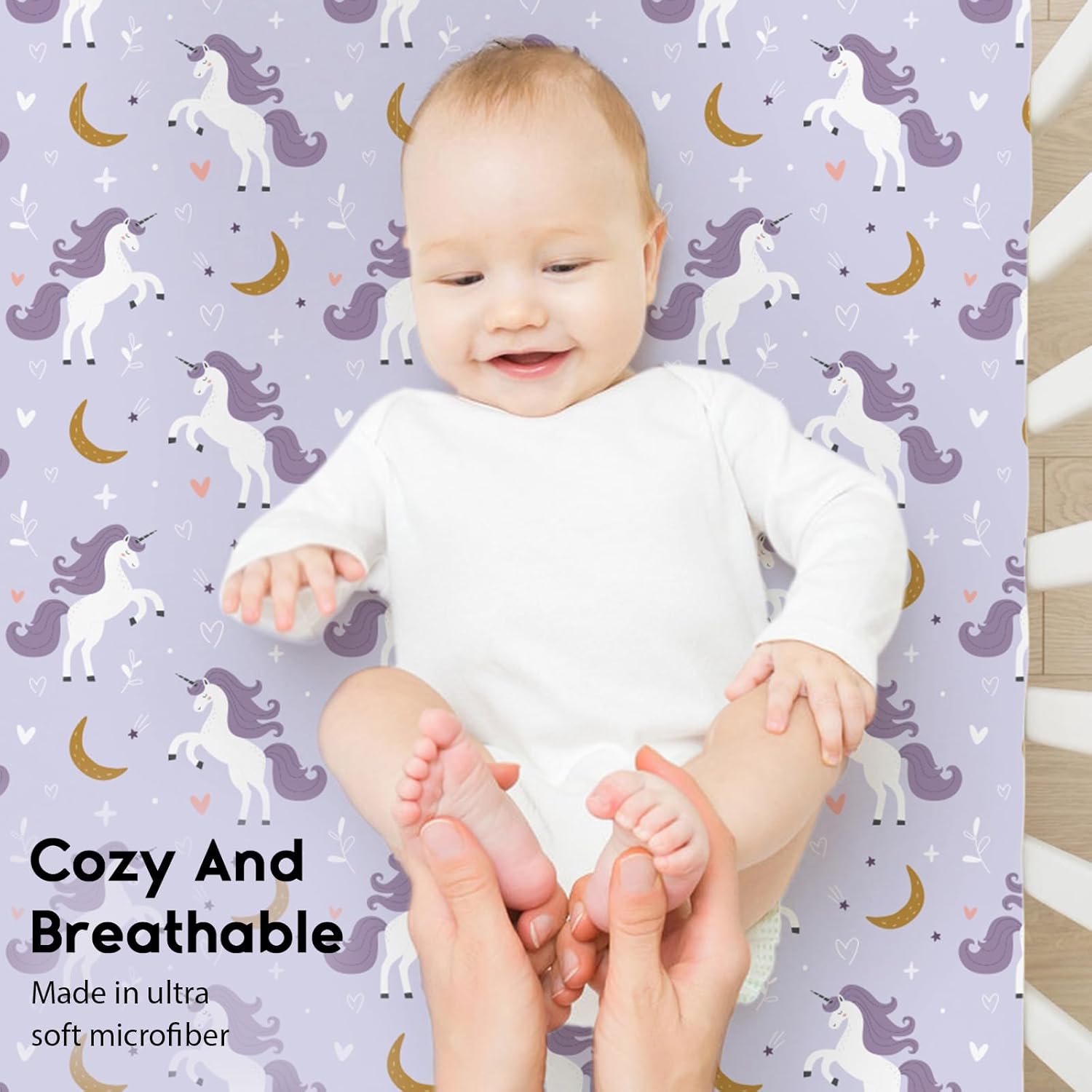 Yoofoss Fitted Baby Crib Sheets - Super Soft Microfiber 2-Pack for Standard Crib & Toddler Mattress | Purple & Unicorn Design 28x52x8in