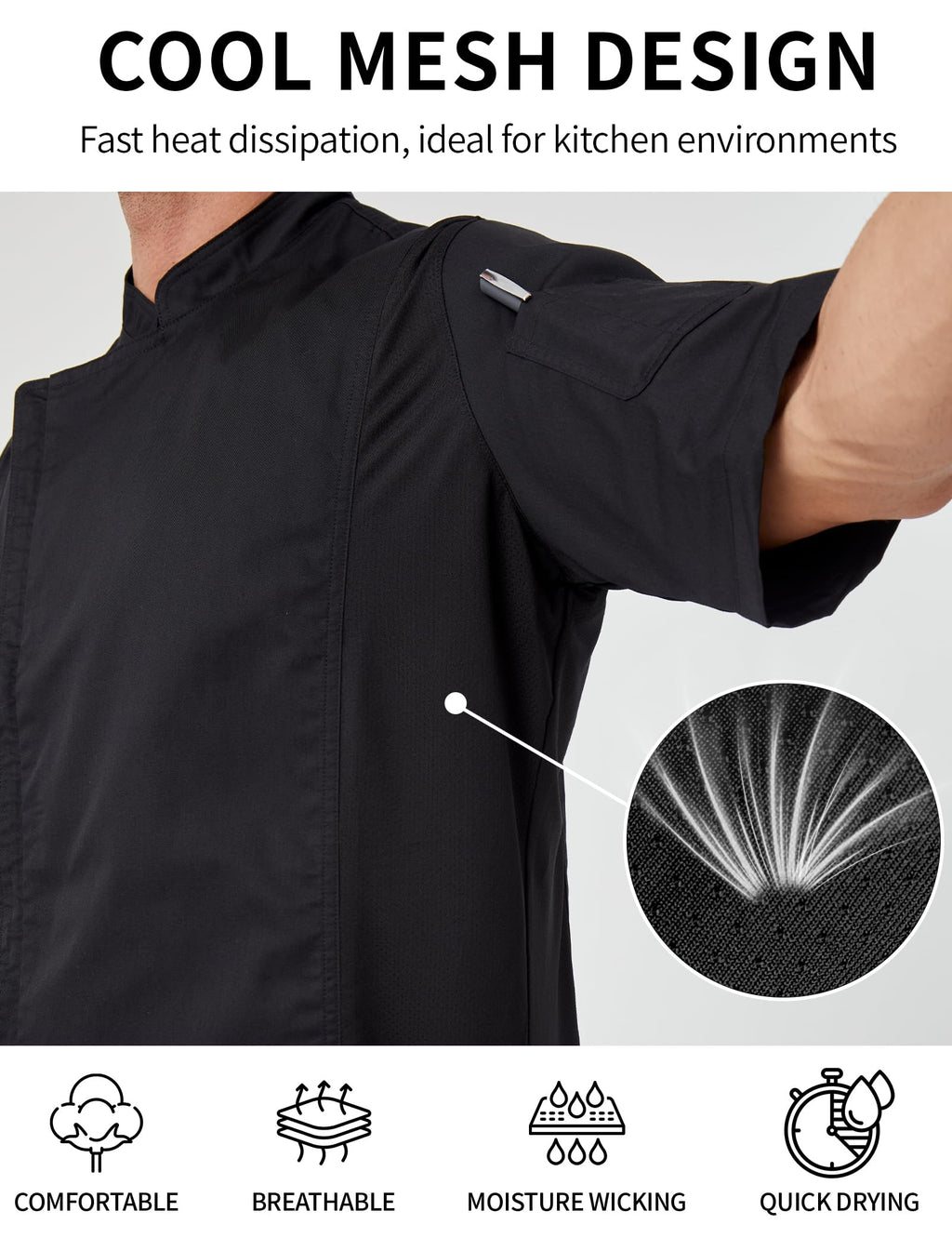 Chef Coat For Men Chef Jacket works wear with Side Mesh Vents