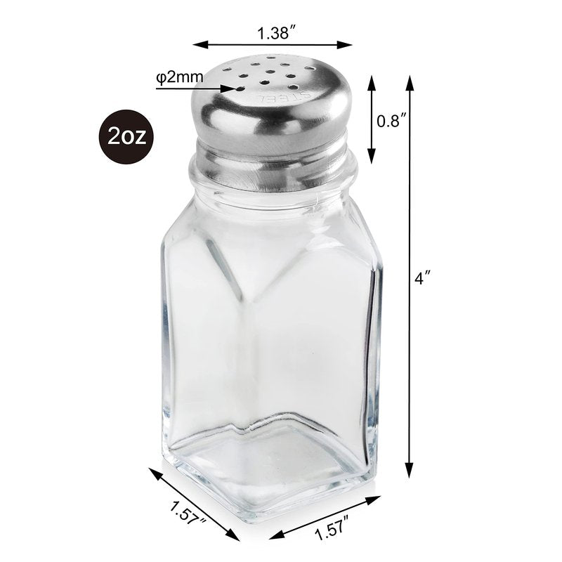 New Star Foodservice 22100 Glass Salt and Pepper Shaker with Stainless Steel Mushroom Top, Square, 2-Ounce, Set of 12