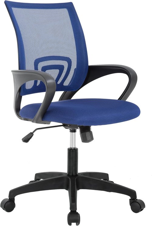 BestOffice Ergonomic Office Chair - Mid-Back Swivel Design with Breathable Backrest & Lumbar Support - Adjustable Height & Dark Blue Color for Comfort