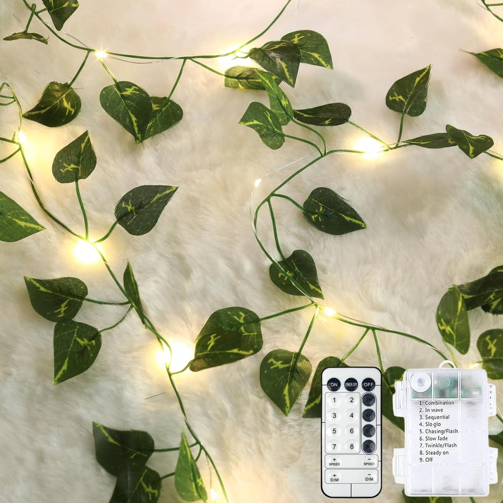 Skiennix 40ft LED Fairy Vine String Lights - USB & Battery Operated, 8 Modes, Timer, Warm White