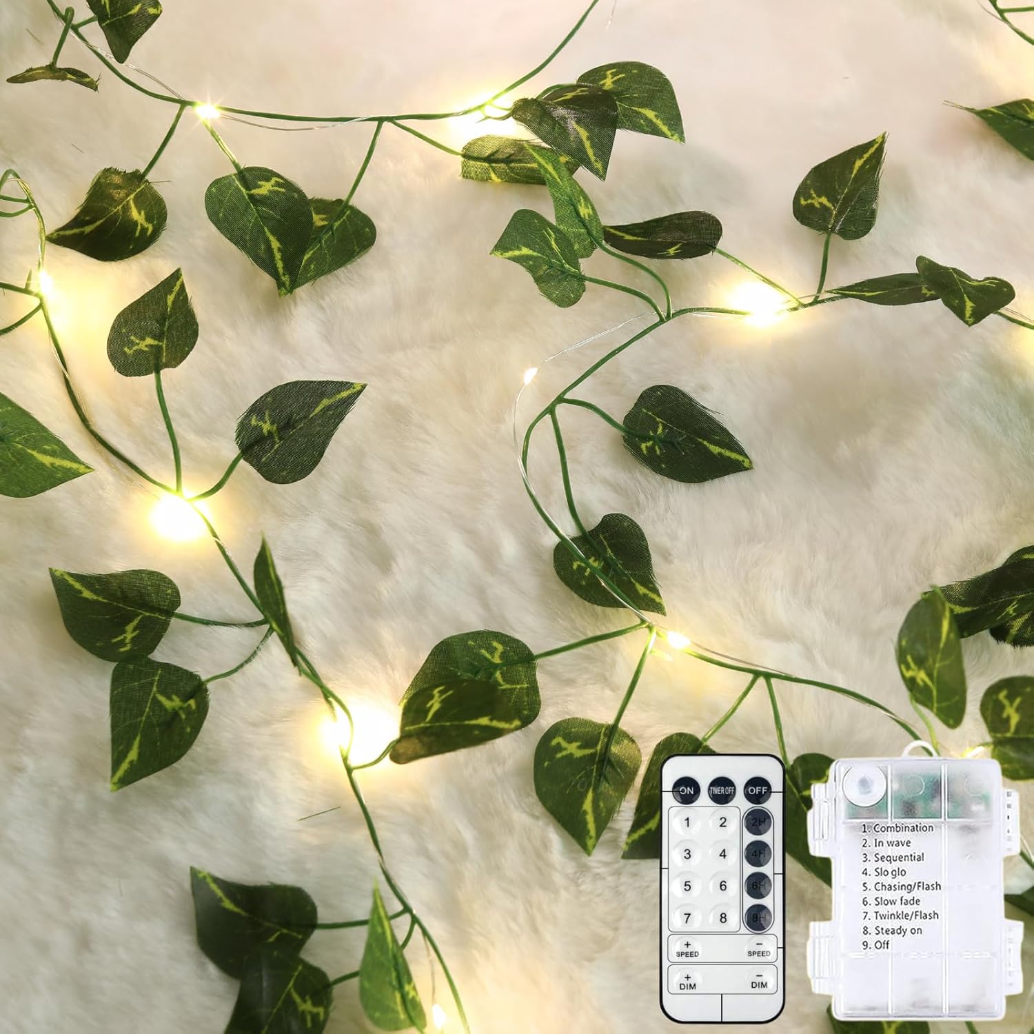 Skiennix 40ft LED Fairy Vine String Lights - USB & Battery Operated, 8 Modes, Timer, Warm White