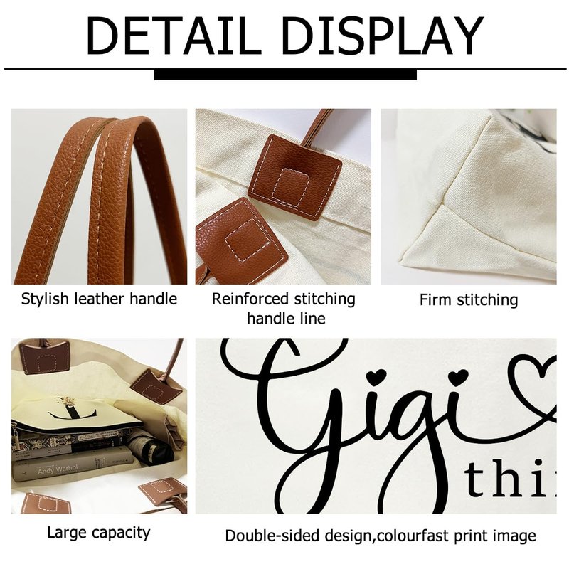 DOIUCRO Grandmother Gifts Canvas Tote Bag, Gigi Things Reusable Grocery Bags Appreciation Gifts for Mom - 04