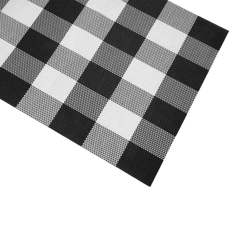 Ukeler Placemats Set of 6- Buffalo Check Placemats Crossweave Plaid Woven Placemats Washable Kitchen Table Mats, Black and White