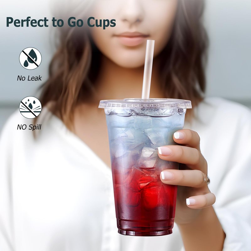 AOZITA [100 Sets] 20 oz Clear Plastic Cups With Lids and Straws, Iced Coffee Cups Disposable Cups for Iced Coffee, Smoothie, Milkshake and Cold Drinks