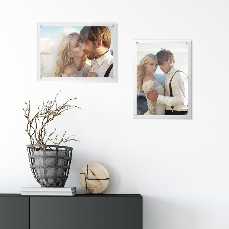 Yalikop 12 Pcs Acrylic Floating Picture Frame 8.5 x 11 Inches Wall Mount Frameless Photo Frames Double Panel Clear for Home Office Photo Display, Full Size 9.6 x 13.2 Inch (Silver)