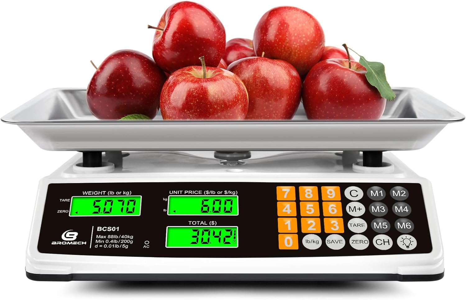 Price Computing Scale - 88lb/40kg Commercial Food Scale with Stainless Steel Platform & LCD Display