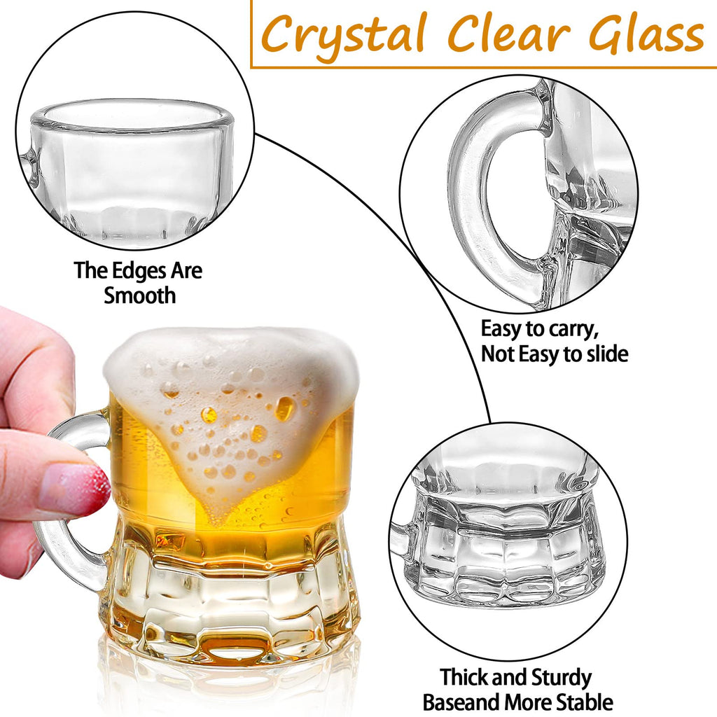 INFTYLE Beer Mug Set of 24, Shot Glasses 1 oz Steins Beer Glass Mason Clear Mugs Small Juice Cups Tasting Glasses for Drinking Beer Festival (Glass, 24 pack-1oz)