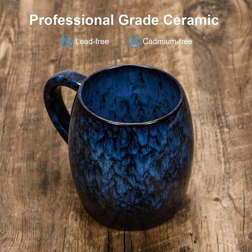 21 Oz Large Ceramic Coffee Mug, 600ml Handmade Pottery Big Tea Cup for Office and Home, Microwave and Dishwasher Safe, Unique Texture Glaze Mugs for Milk Cocoa Hot and Cold Drinking (Deep Blue)