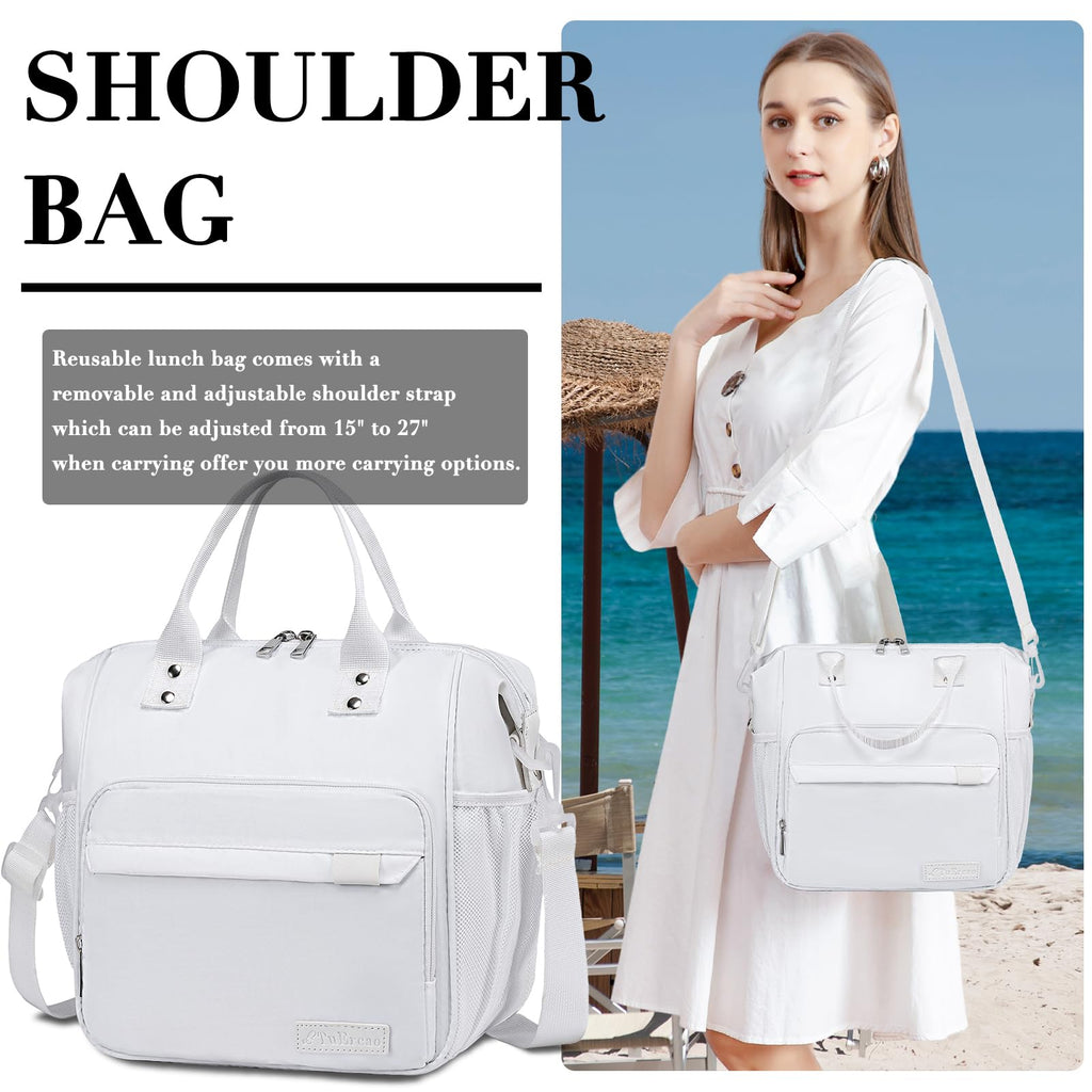 TuErCao White Lunch Bag Fits Bento Boxes, Snack and Foods, Cooler Bags Insulated Lunch Box for Women for Work