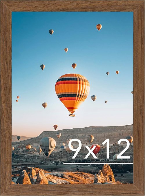 JCJMY 9x12 Picture Frame - Brown Wall Hanging Frame with Shatter-Resistant Plexiglass | Horizontal or Vertical Display