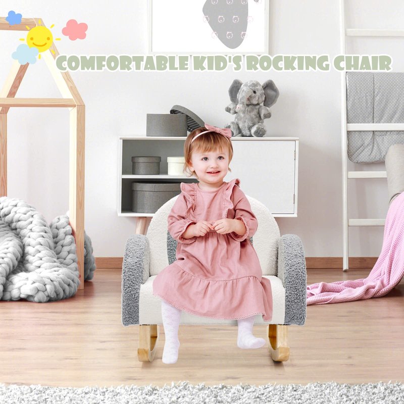 INFANS Kids Sofa, Toddler Rocking Chair with Solid Wooden Frame, Anti-Tipping Design, Plush Fabric, Children Armchair for Nursery Kindergarten Playroom Preschool, Gift for Boys Girls (Grey)