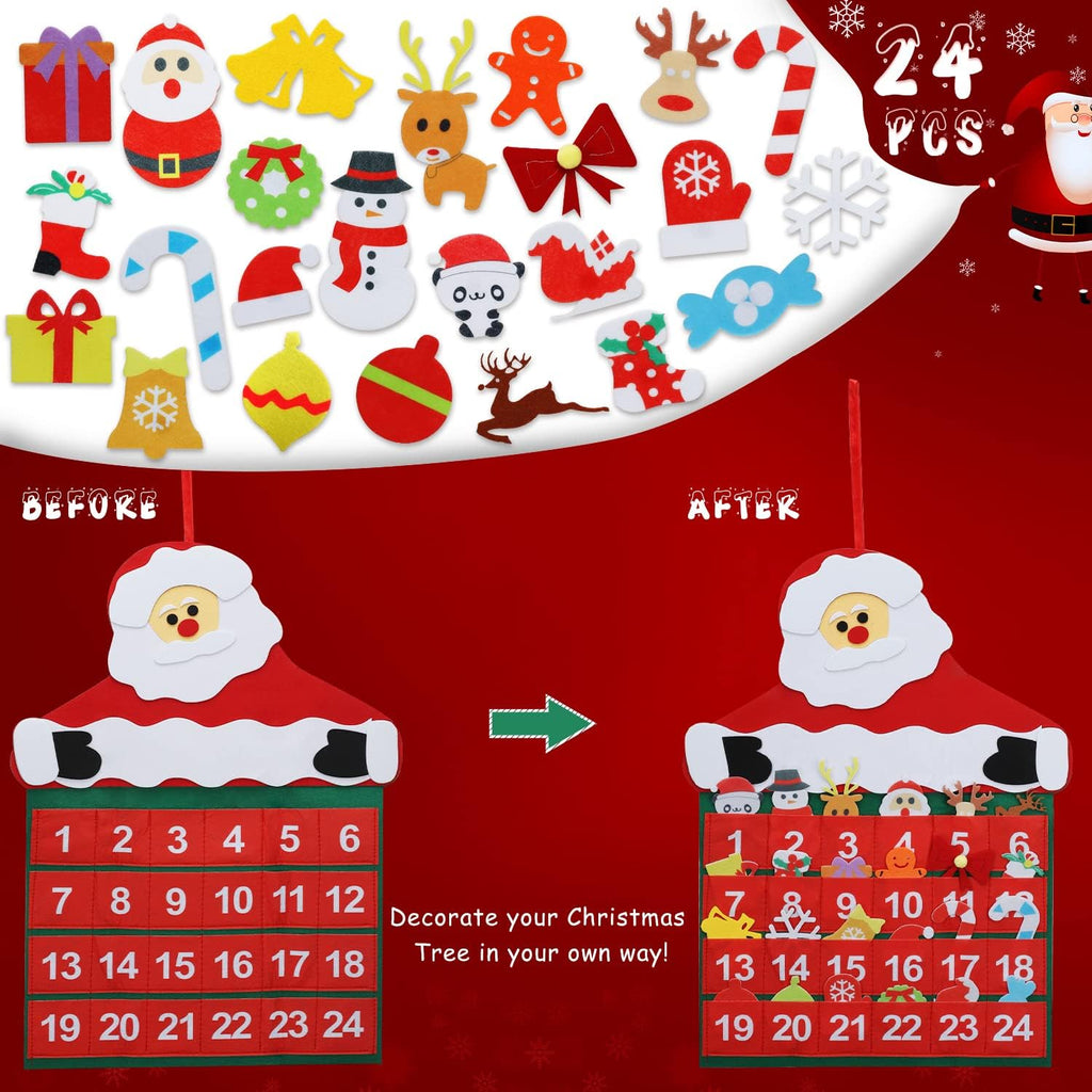 TOY Life Christmas Advent Calendar - 24 Pocket Countdown Calendar for Kids | Felt Santa Decoration