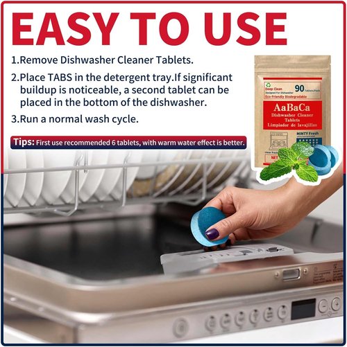 Dishwasher Cleaner Tablets by EcoClean - 90 Mint Fresh Tabs for Deep 360° Grease & Limescale Removal