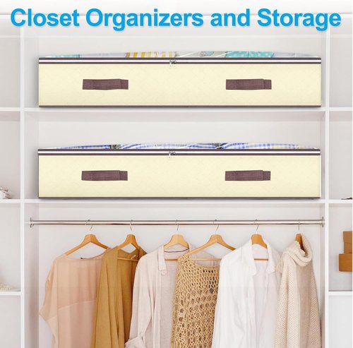 90L Under Bed Storage Containers by [Brand Name] - Foldable Organizers for Blankets, Towels & More | 4 Pack Beige