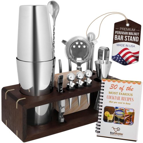 BarMaster® Cocktail Shaker Set – Bartender Kit with Bar Tools & Accessories – Mixology Set for Home Bar – Premium Cocktail Set, Martini Shaker, Barware Kit with Stand