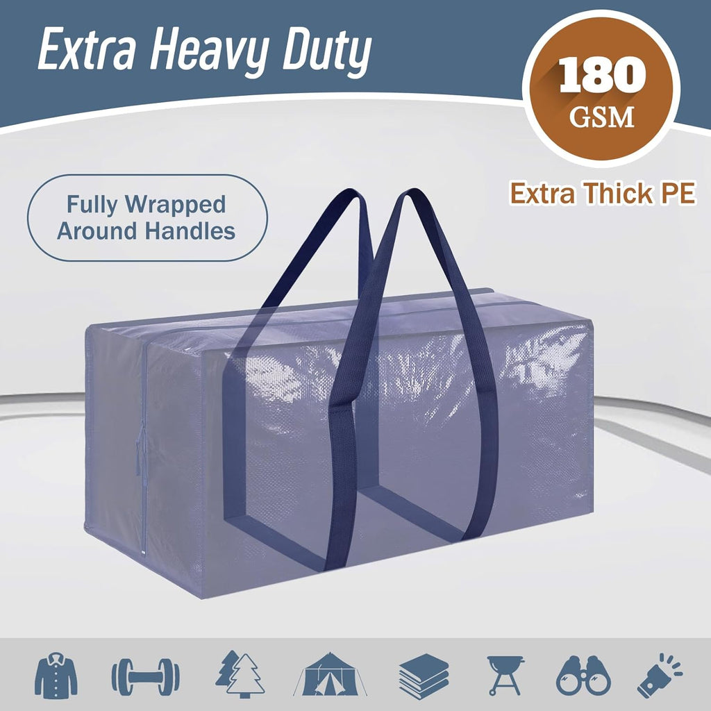 Skiennix Extra Heavy Duty Moving Bags - Large Sturdy Storage Totes with Strong Zipper & Comfortable Handles | Dark Blue, 6 Pack