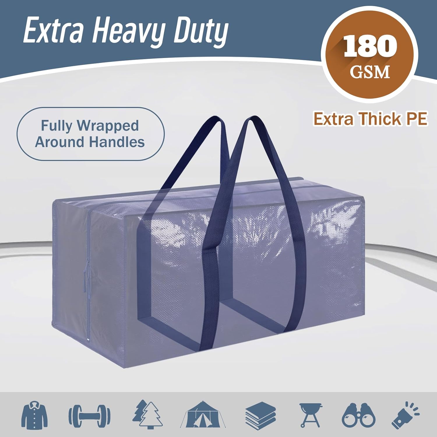 Skiennix Extra Heavy Duty Moving Bags - Large Sturdy Storage Totes with Strong Zipper & Comfortable Handles | Dark Blue, 6 Pack