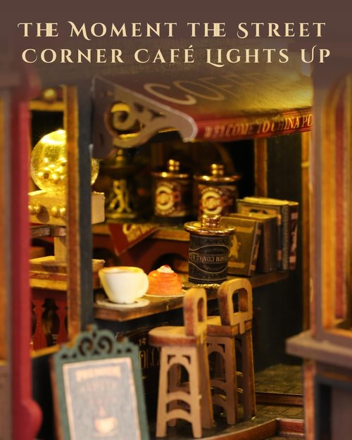 Letter Coffee Miniature House Kit by [Brand Name] - DIY Dollhouse with LED Light | 3D Wooden Puzzle for Shelf Decor