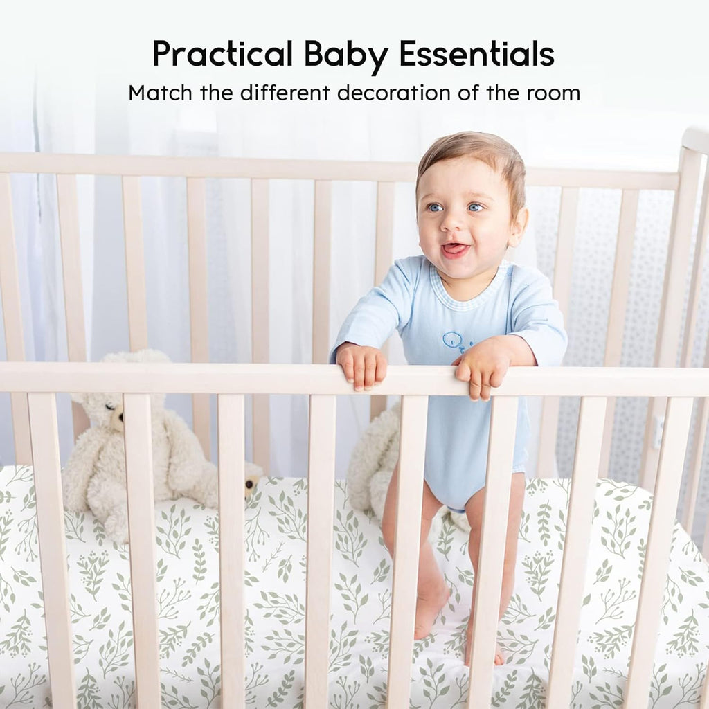 Yoofoss Fitted Baby Crib Sheets - Super Soft Microfiber 2 Pack for Standard Crib & Toddler Mattress | Green & Leaf 28x52x8in