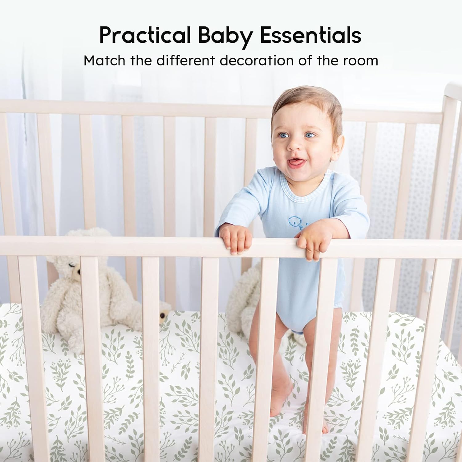 Yoofoss Fitted Baby Crib Sheets - Super Soft Microfiber 2 Pack for Standard Crib & Toddler Mattress | Green & Leaf 28x52x8in