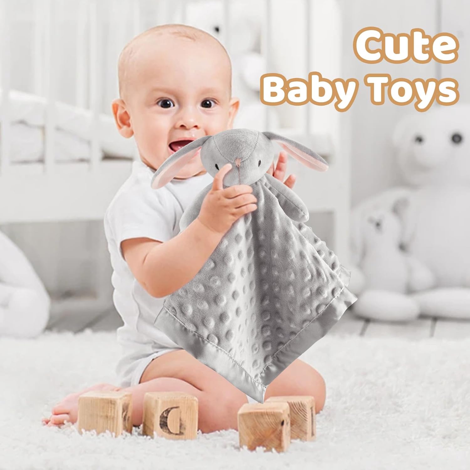 Pro Goleem Loveys - Soft Security Blanket & Snuggle Toy for Babies | 16-Inch Grey Bunny