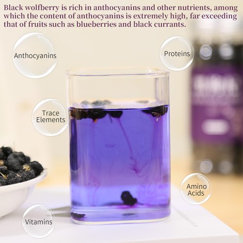Wanhua Hall Black Goji Berry Black Wolfberry Natural Goji Berry Tea Gluten-Free Chinese Flora Herbal Tea 野生黑枸杞 黑枸杞 枸杞子 7.76oz/220g