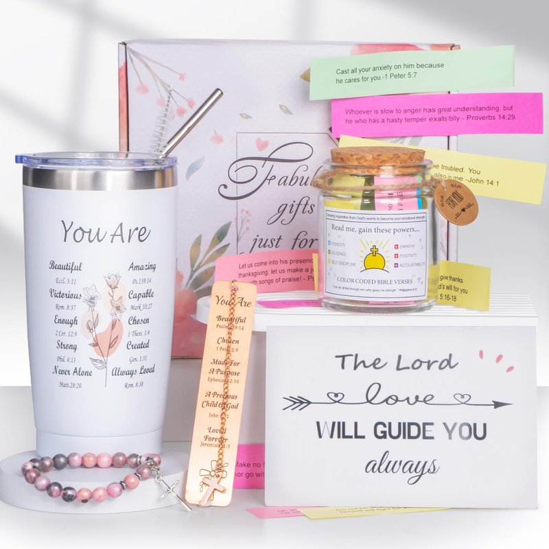 Religious Gifts - 6pcs Inspirational Christian Gifts for Women with Bible Verse Jar, Christian Gifts for Women Faith Based Catholic Christmas for Mom Sisters (Religious Gifts)
