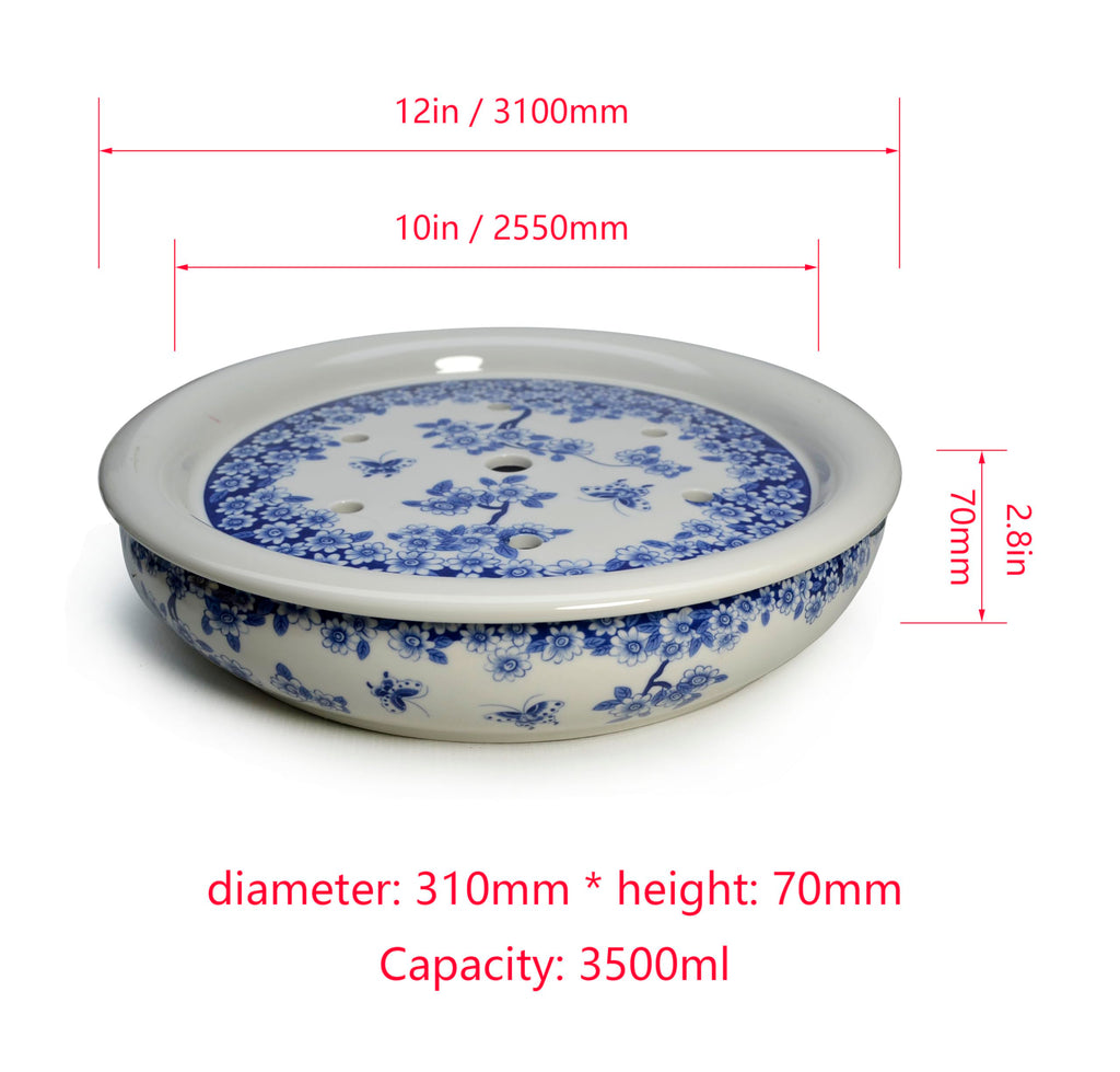 Porcelain Tea Tray, Double-Layer Ceramic Tray Round for Tea Coffee Serving Table (Fish)