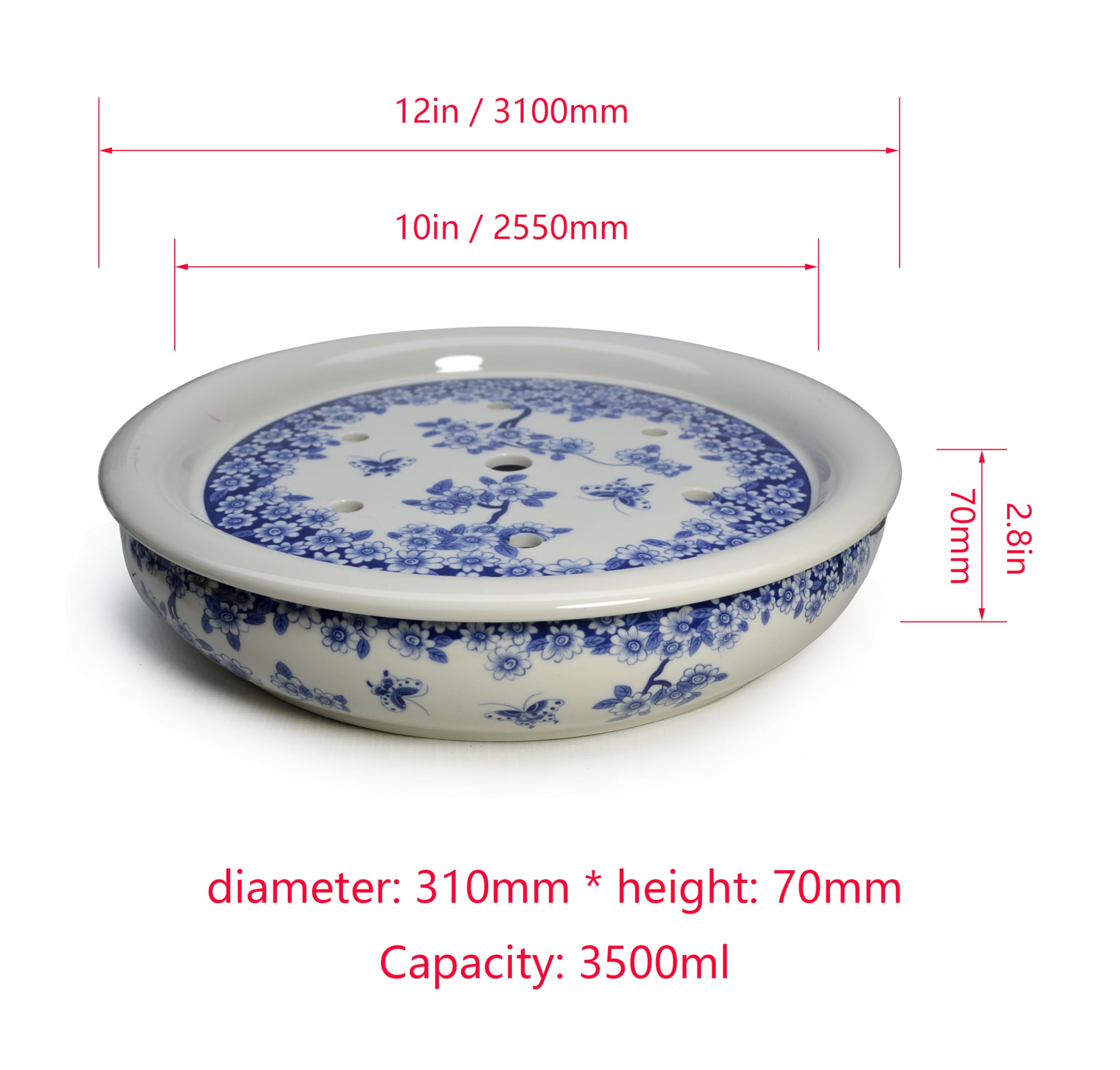 Porcelain Tea Tray, Double-Layer Ceramic Tray Round for Tea Coffee Serving Table (Fish)