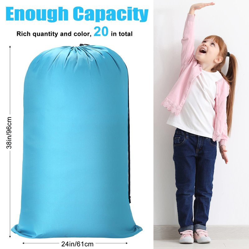 Nuogo 20 Pcs Laundry Bag Washable Travel Laundry Bags with Drawstring Lock Closure Large Heavy Duty for Camping Tent Blankets Dirty Clothes Yarn Fabric Storage, 38 x 24 Inches
