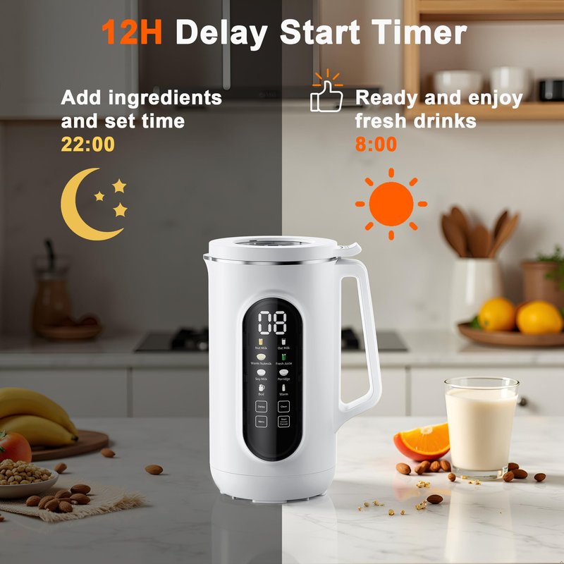 10 in 1 Nut Milk Maker, AMZCHEF 40oz Plant Milk Maker for Homemade Almond Milk, Soy Milk, Oatmeal, and Non-Dairy Beverages, BPA Free Almond Milk Maker with Delay Start, Keep Warm, Clean, Boiling