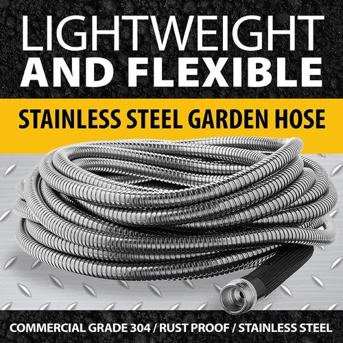 Bionic Steel 75 Ft Garden Hose with Nozzle, Premium 304 Stainless Steel Metal Water Hose 75Ft, Flexible, Rust Proof, Lightweight, Heavy Duty, Crush Resistant Fittings, Easy Coil, 500 PSI, 2025 Model