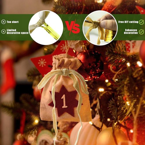 Fanfantoey Christmas Bows - 24 Pcs Velvet Tree Decorations | 5 x 7 Inch Khaki Bows