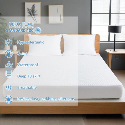 JOSOP Waterproof Mattress Protector - Breathable Bamboo Viscose Queen Cover | 20" Deep Pocket, Washable