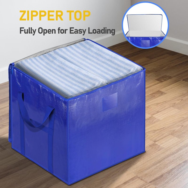 TICONN 6 Pack Extra Large Moving Bags with Zippers & Carrying Handles, Heavy-Duty Storage Tote Moving Boxes for Space Saving (6 PK, 60 Gallon)