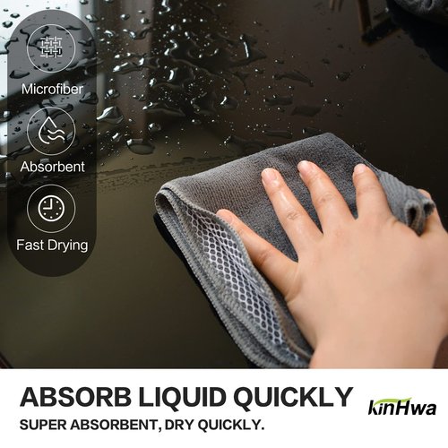 KinHwa Kitchen Washcloths for Dishes Absorbent Microfiber Dish Cloths Quick Dry Dish Rags with Poly Scour Scrub Side Ideal for Kitchen Cleaning (Gray, 12inchx12inch 18 Pack)