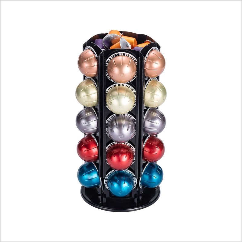 Rice rat for Nespresso Vertuo Coffee Pods Stand Carousel Storage Holder for 30 Capsules with 360-degree Silent Spins, Coffee Pod Carousel Holder Black (38+ Pods)