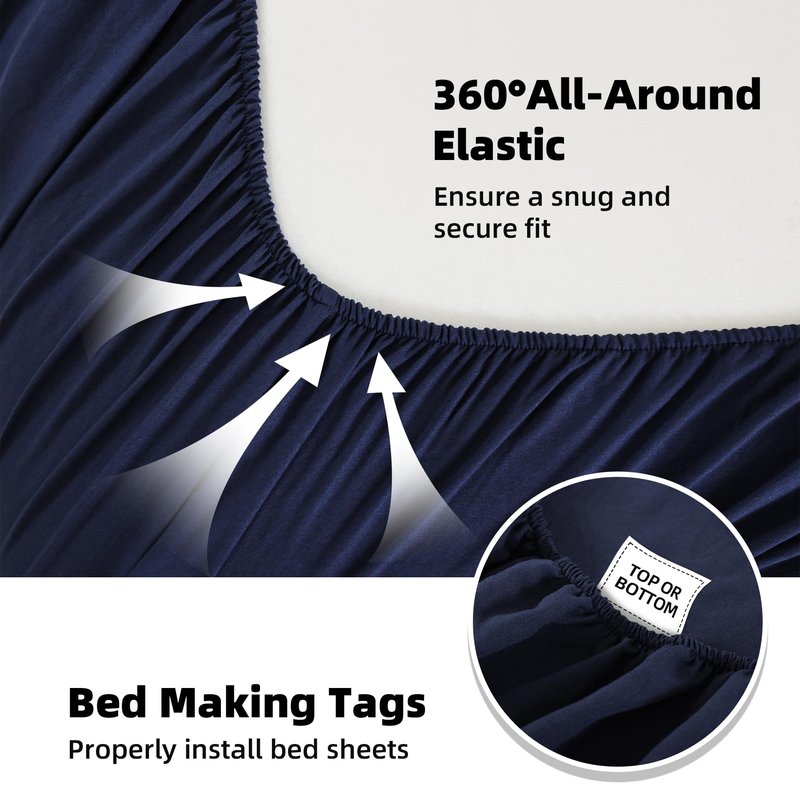 AKK Navy Blue Sheet Set Twin Size - Soft Microfiber Bed Sheets for Extra Deep Pocket, Hotel Luxury Cooling Bedding Sets, Wrinkle Free Oeko-Tex, 4 Piece