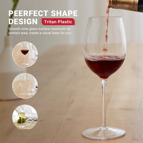 HAHASHOW Unbreakable Stemmed Wine Glasses - 100% Tritan Plastic, Dishwasher Safe for Red & White Wine Glass 530ML - Set of 6, Perfect for Camps and Parties