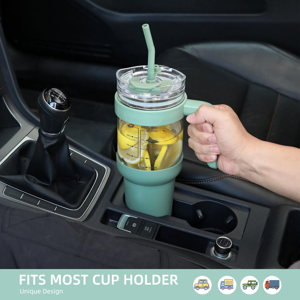 Chunmo 40 oz Glass Tumbler with 2 Lids - Bamboo Straw Lid & 2-in-1 Sip and Flip Straw Lid, Iced Coffee Cup with Handle, Glass Water Bottle with Silicone Sleeve, BPA Free - 1 Pack