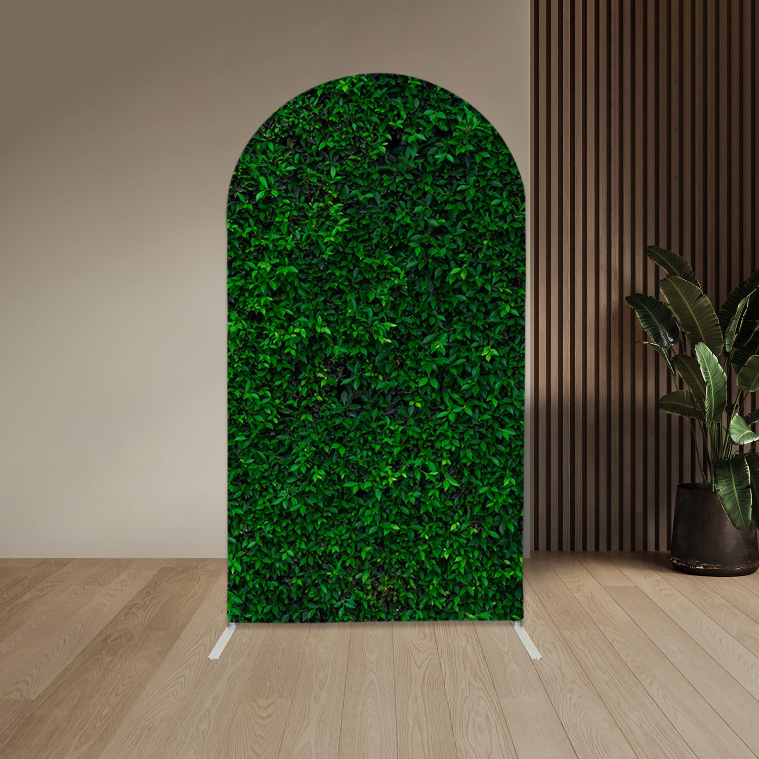 Aerdce 4x7ft Green Leaves Arched Stretchy Fabric Covers Double-Sided Arched Backdrop Stand Covers Chiara Backdrops for Wild Birthday Junlge Safari Parties Props GX-310