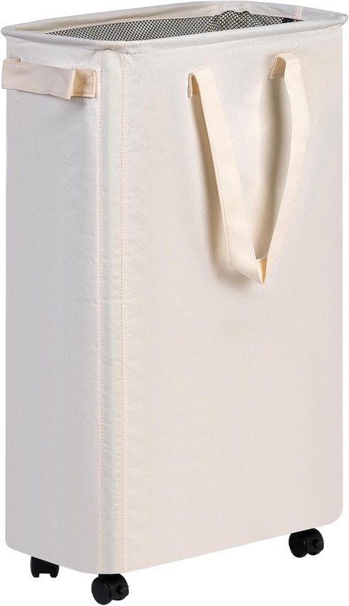 Efluky Slim Laundry Hamper - Rolling Laundry Basket with Wheels | 60L Capacity in Beige for Bedroom & Dorm