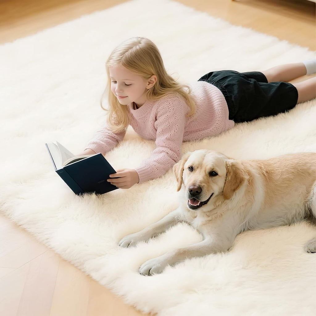 Skiennix Fluffy Cream Area Rug - Ultra Soft Non-Slip Design for Bedroom & Living Room | 2x3 ft