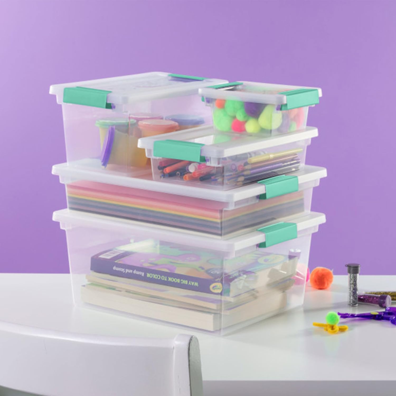 Sterilite 24-Pack Clip Box | Stackable Clear Plastic Bins with Latching Lids for Arts & Crafts Storage